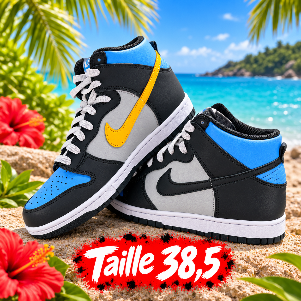 Baskets montantes sur plage tropicale